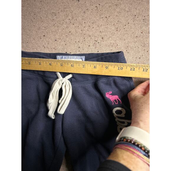 Girls Abercrombie & Fitch Navy Sweatpants Small | Pink Moose Logo Joggers - Picture 3 of 6